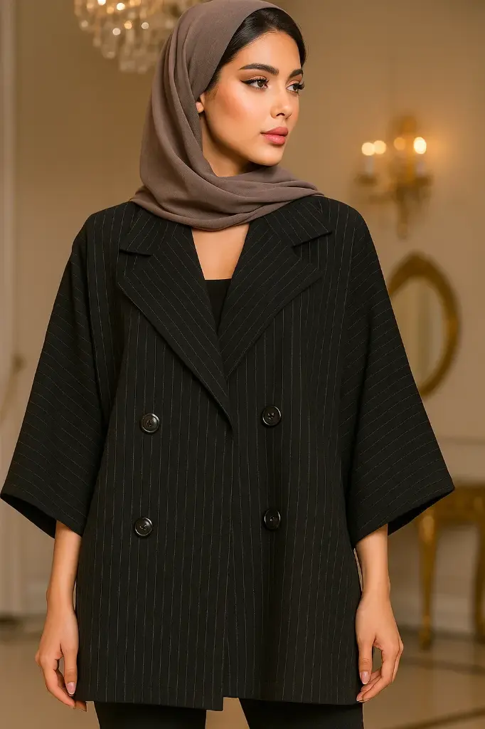 ‎⁨مانتو مشکی کوتاه شانلیا ۲ - کد ۹۳۸⁩.webp