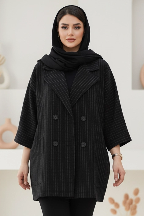 ‎⁨⁨⁨⁨مانتو مشکی کوتاه شانلیا - کد ۹۳۸ (۳)⁩⁩⁩⁩.webp