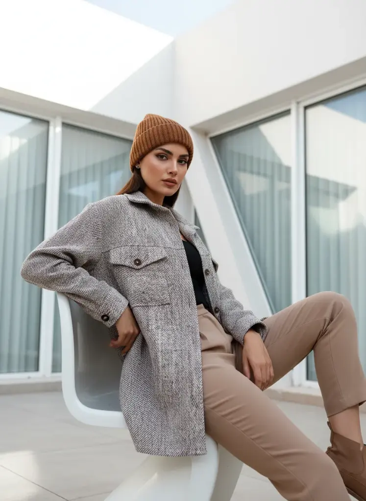 مانتو پاییزه فوتر کرمی شکت رز ۱ - کد ۹۵۷.webp