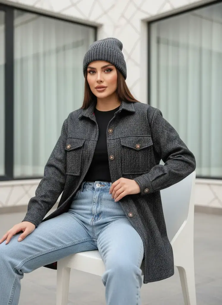 مانتو پاییزه فوتر مشکی شکت رز ۱ - کد ۹۵۷.webp