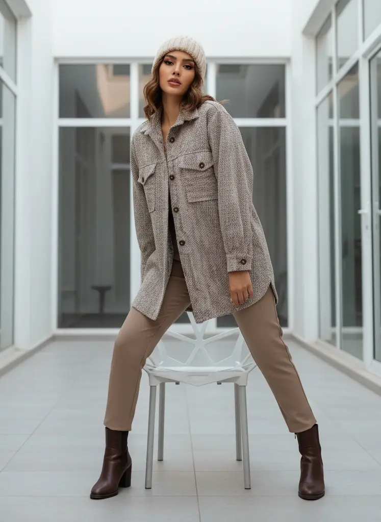 مانتو پاییزه فوتر کرمی شکت رز ۳ - کد ۹۵۷.webp