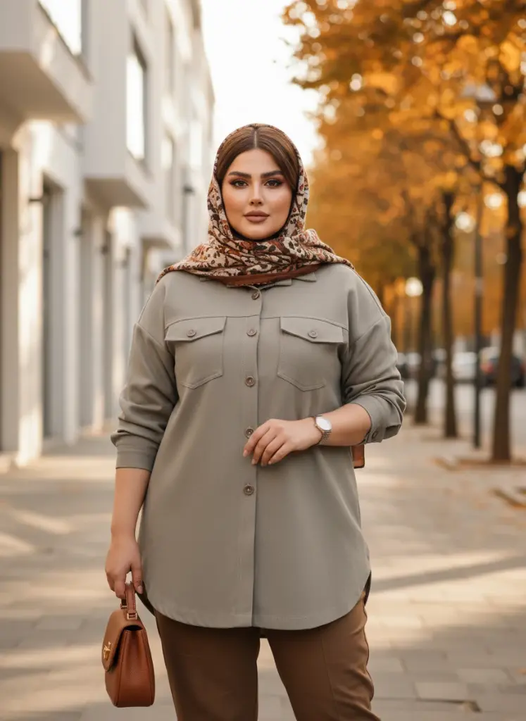 مانتو پاییزه کوتاه کتان رز فیونا کرمی تیره - کد ۹۵۶.webp