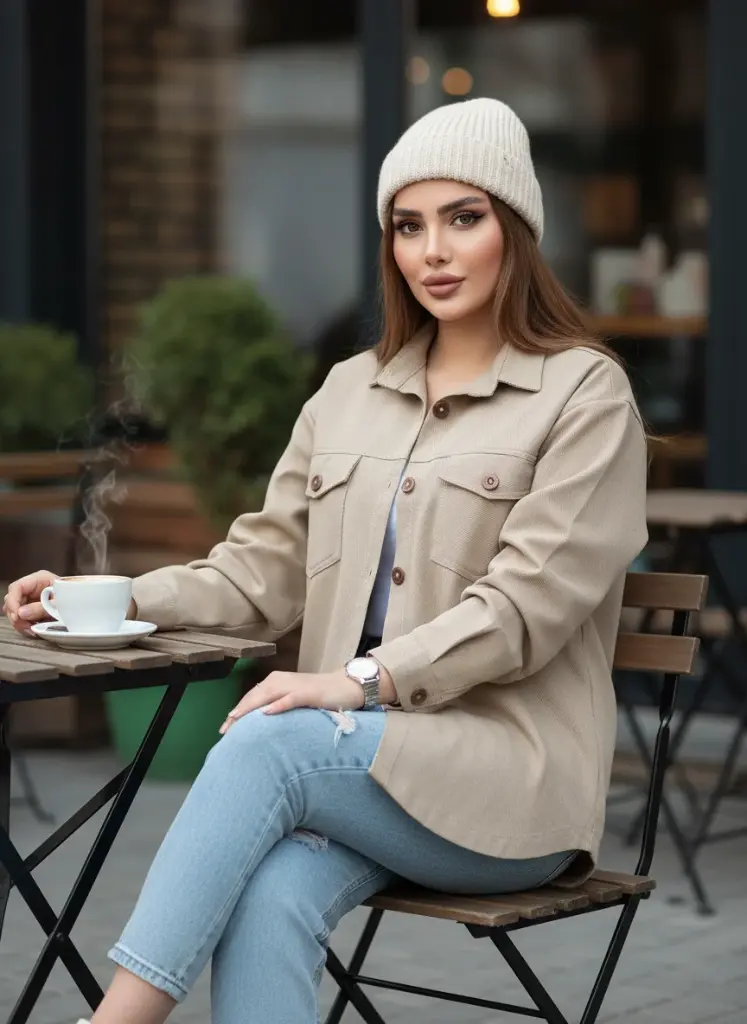 مانتو پاییزه کوتاه کتان رز فیونا کرمی - کد ۹۵۶.webp