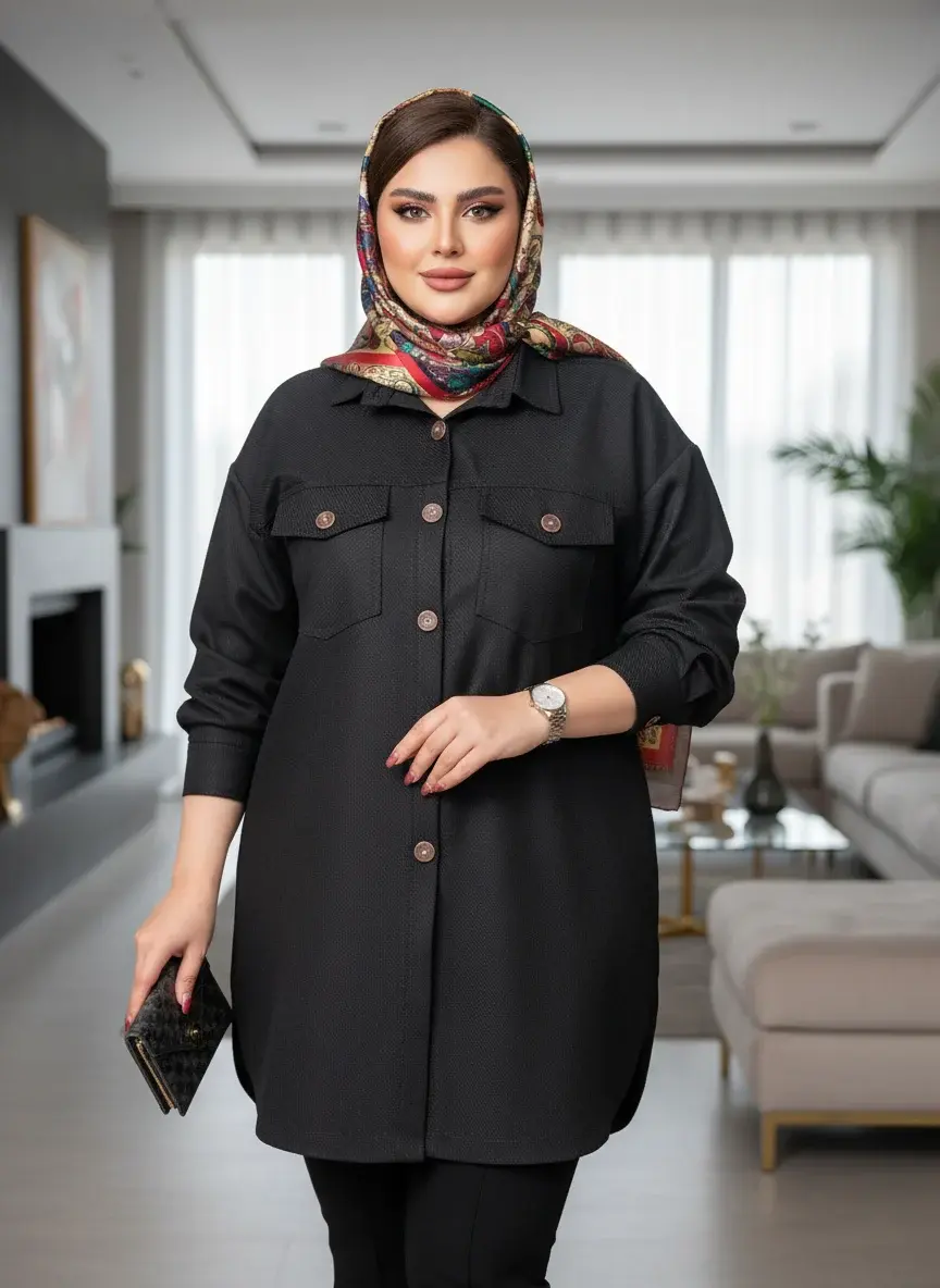 ‎⁨⁨⁨مانتو پاییزه کوتاه کتان رز فیونا مشکی (۱) - کد ۹۵۶⁩⁩⁩.webp