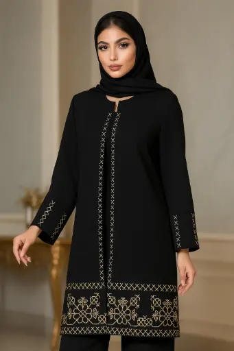 مانتو مجلسی کرپ مشکی فلورا